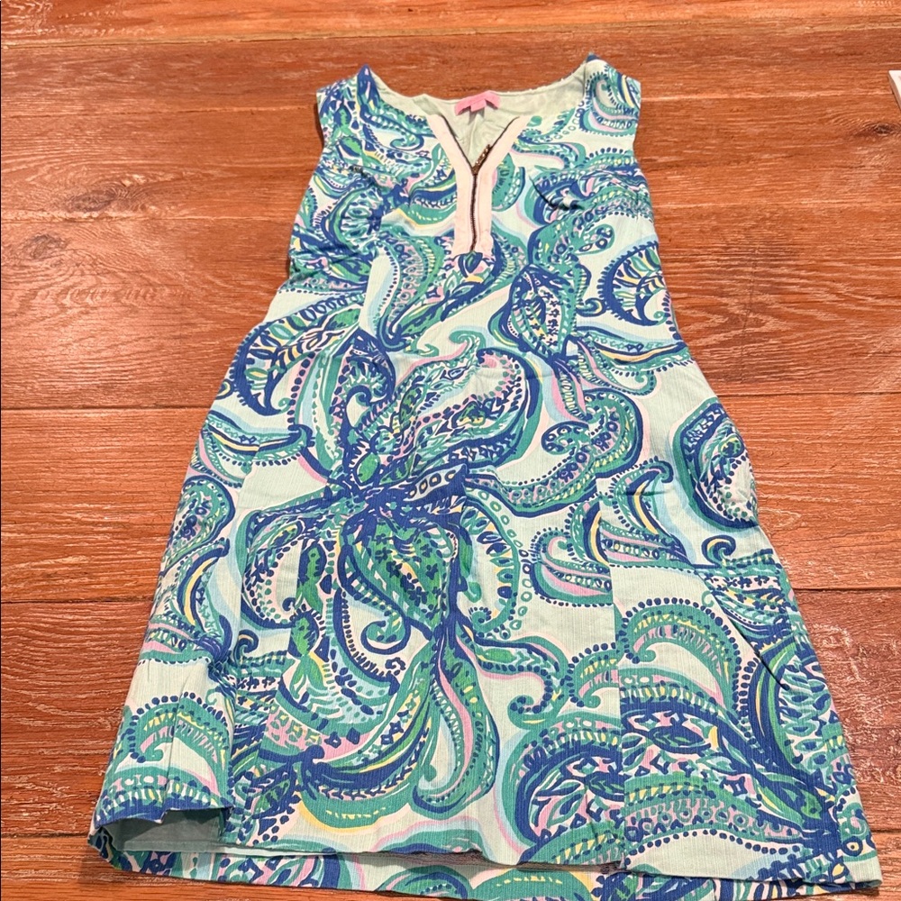 Lilly Pulitzer Aqua and Navy Patterned Mini Dress
